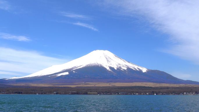 4k：日本山梨县山中湖的富士山