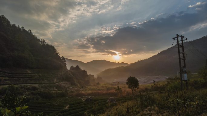 武夷山岩茶大红袍茶园日出风景延时视频