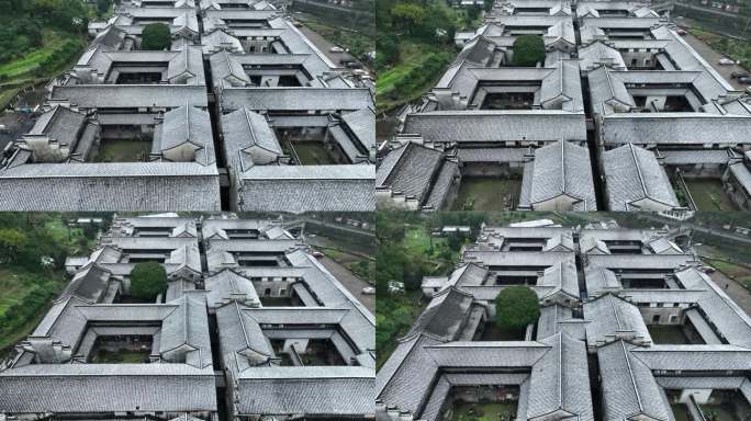 江南徽派古建筑民居冬天屋面积雪四合院天井