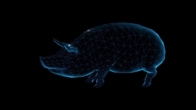蓝色科技线条猪动画透明通道素材