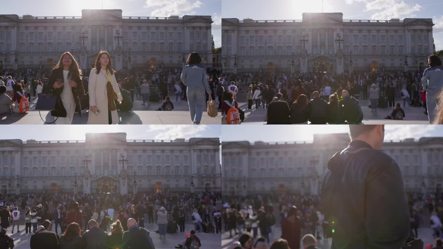 英国4k素材英国白金汉宫门前的游客