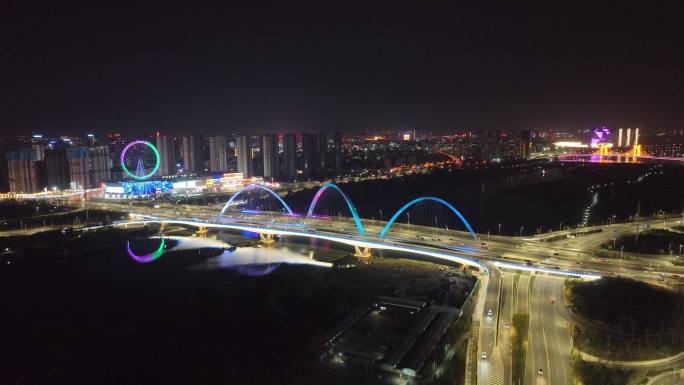 临沂滨河大道 双岭路蒙山高架夜景滨河万达