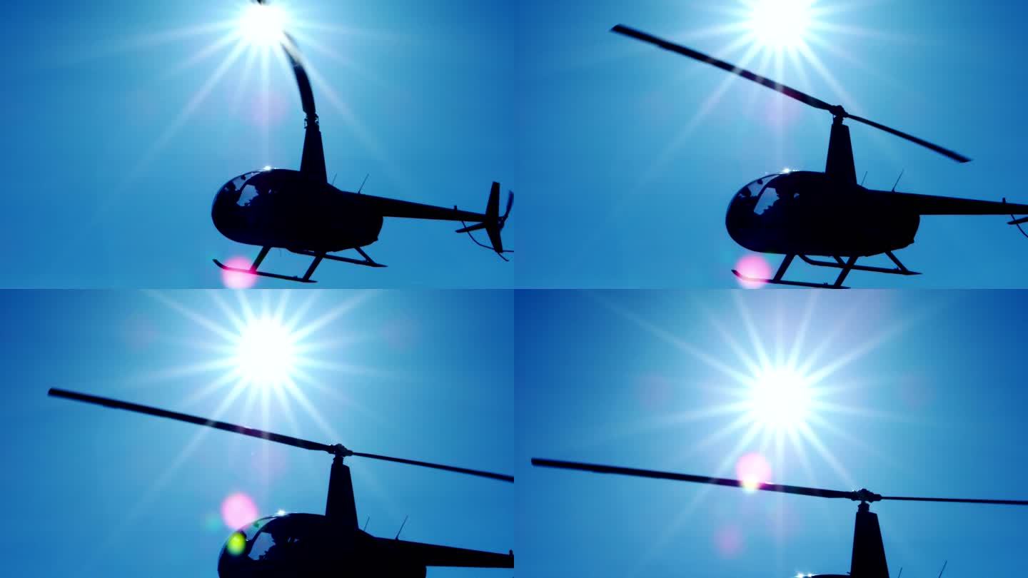 飞行中的直升机螺旋垂直起落私人飞机