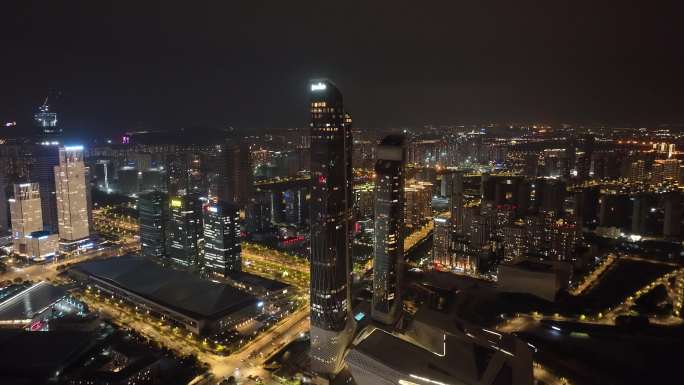 航拍南京保利双子塔夜景