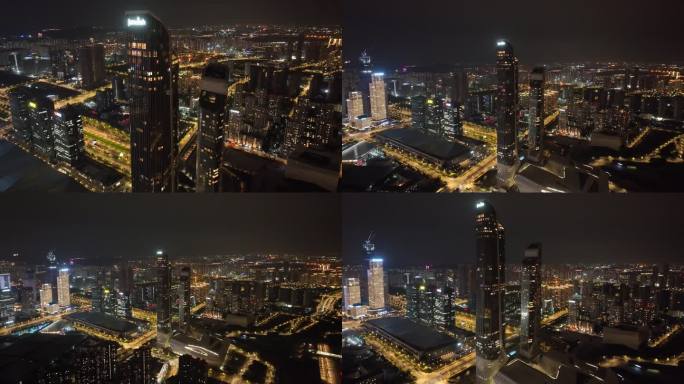 航拍南京保利双子塔夜景