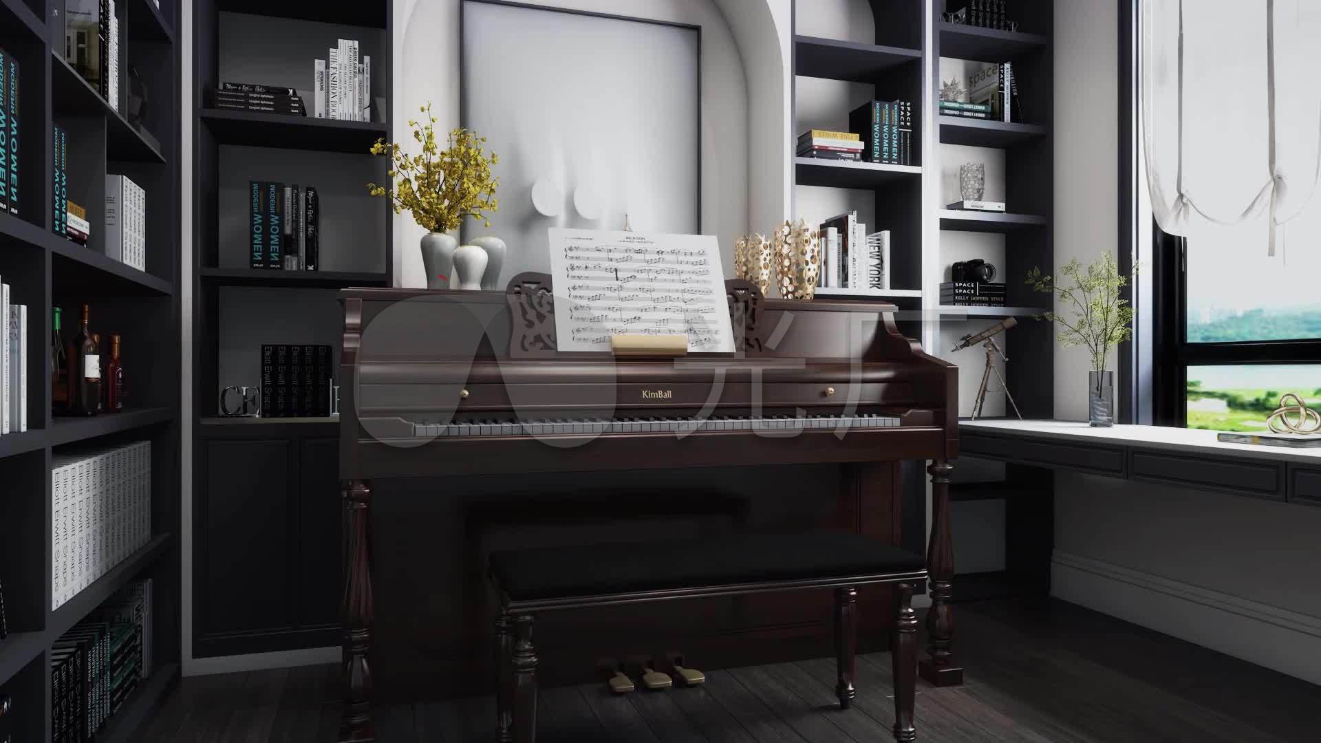 现代榻榻米钢琴房书房3d模型下载-【集简空间】「每日更新」