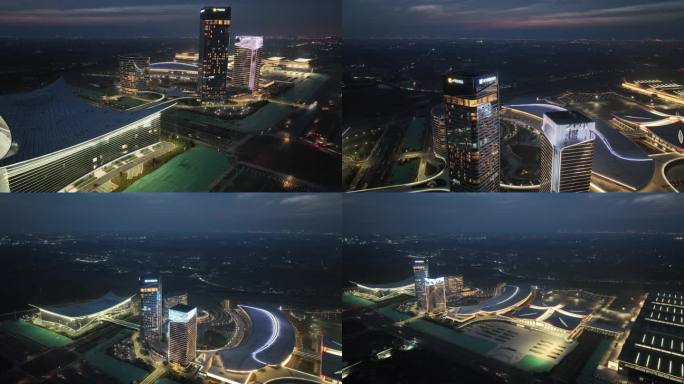 航拍太原潇河国际会议中心夜景