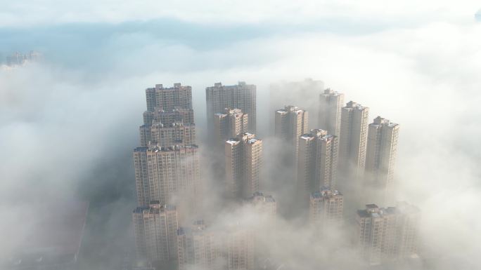 城市穿云平流雾海天空之城素材 4K原创