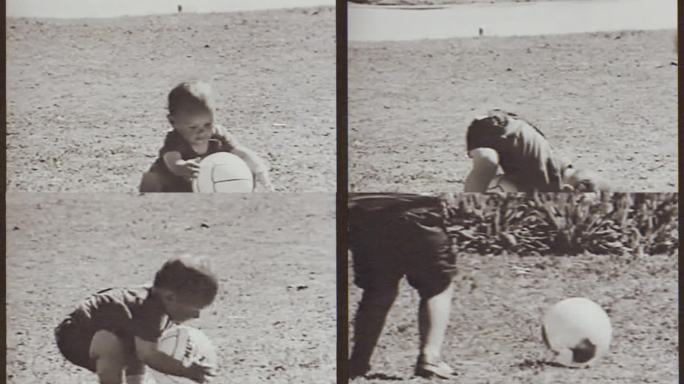 四十年代3岁小孩踢球