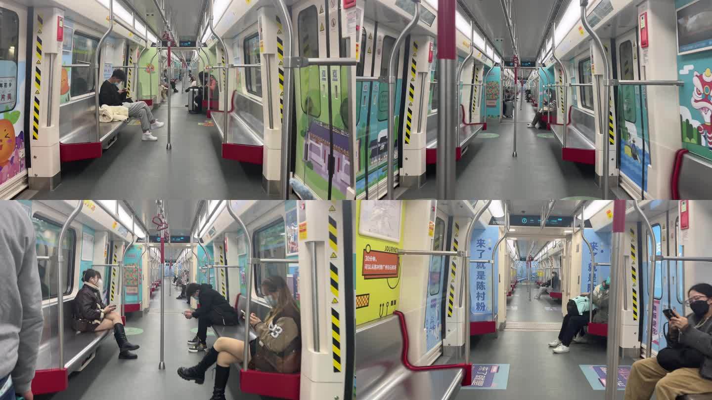 4K实拍广州地铁人少车厢从后走向前
