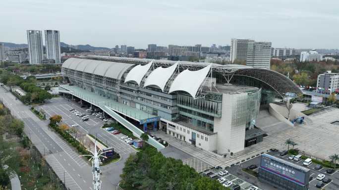 航拍南京玄武湖南京国际展览中心