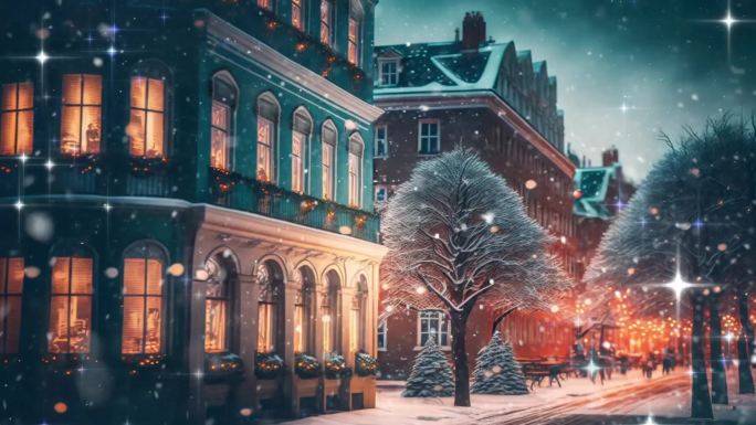 夜晚街头冬日雪景