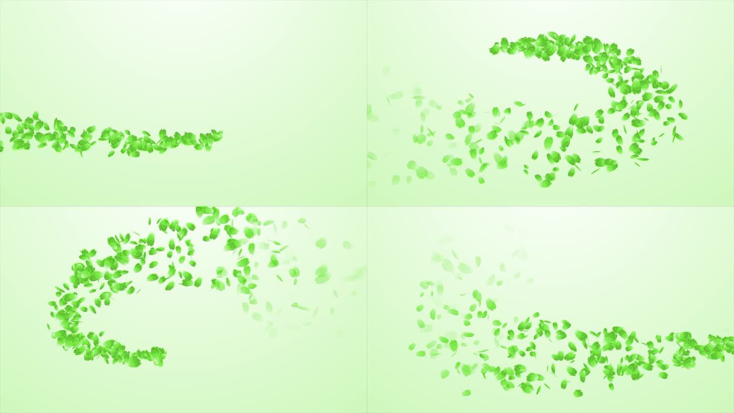 绿色玫瑰花瓣在平滑渐变背景上从左向右吹，3D渲染