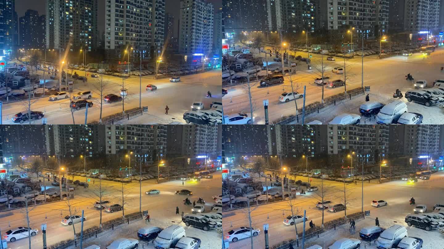 下雪天路口延时 夜晚下雪延时