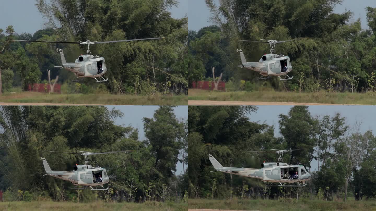 军用直升机向上移动。