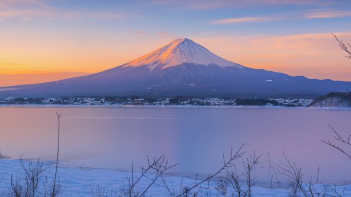 日本冬季富士山4k延时日出场景