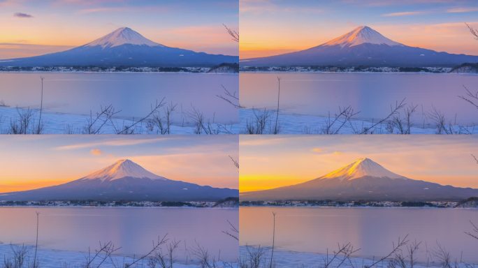 日本冬季富士山4k延时日出场景