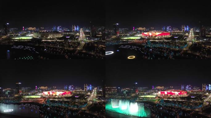 西安浐灞奥体中心夜景航拍