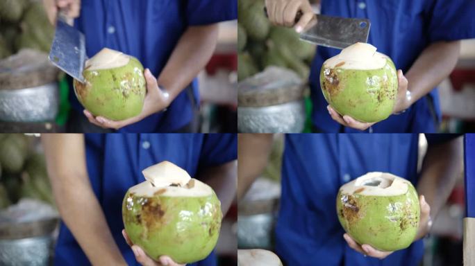 手开椰子，泰国街头食品。
