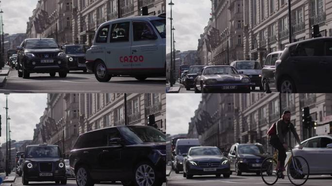英国4k素材伦敦摄政街车辆从镜头前驶过