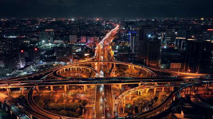 上海静安区共和新路立交汶水路立交桥航拍