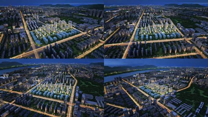 航拍洋房建筑区位夜景动画素材