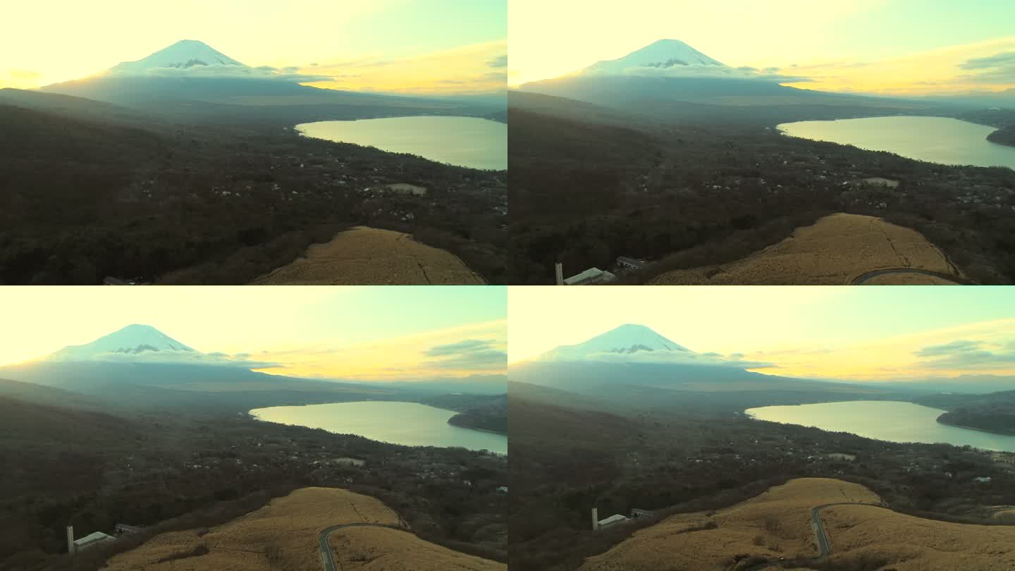 黄昏时分的山中湖和富士山
