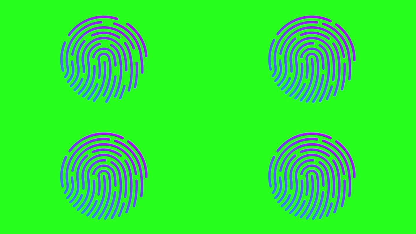 指纹读取器/传感器/识别/识别生物识别扫描4K库存视频，解锁设备的未来触摸ID技术，绿色键阿尔法色度