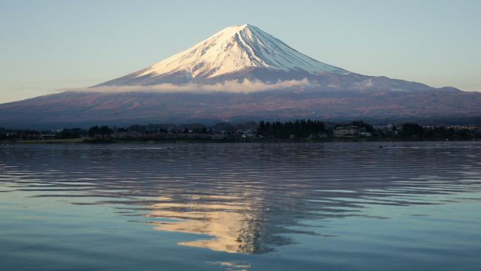 4K视频：富士山位于富士五湖的川口一湖。