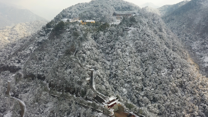 浙江义乌瑞丰寺鹅峰山雪景航拍