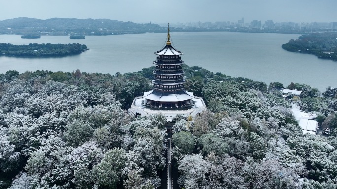 杭州西湖景区冬日雪景