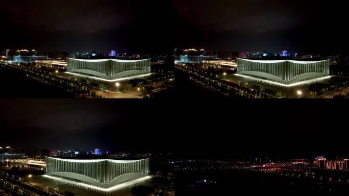 航拍西安国际会展中心夜景