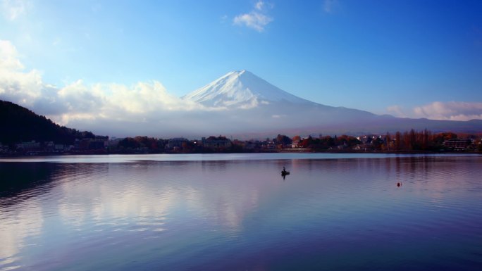 日本富士山富士山湖面唯美船只