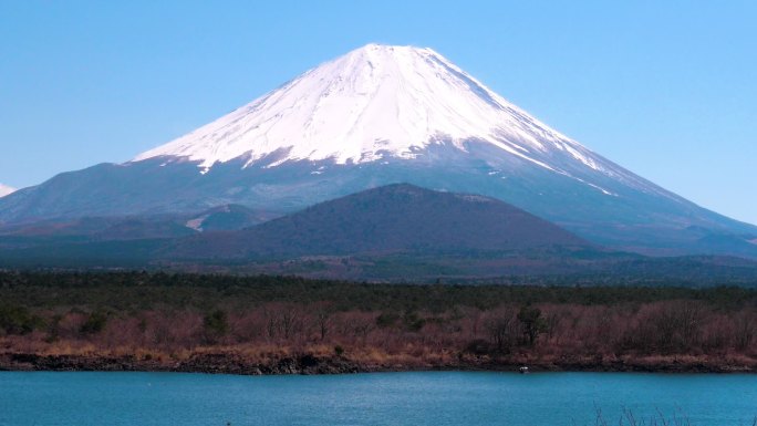 从Shoji湖观赏富士山；换档运动