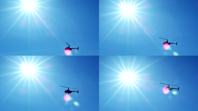 飞行中的直升机旋翼螺旋桨直升机战斗机空袭