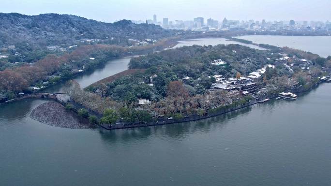 航拍杭州西湖雪景