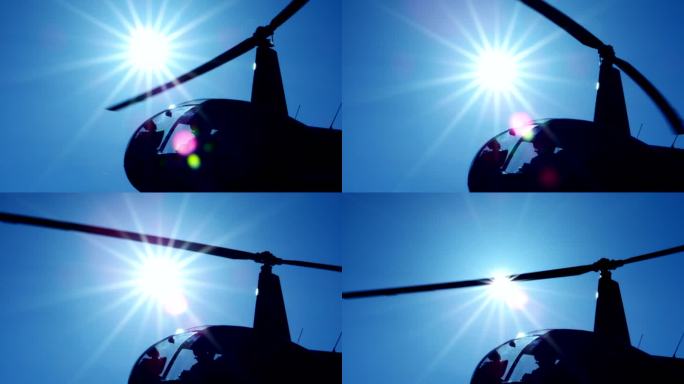 飞行中的直升机旋翼螺旋桨直升机战斗机空袭
