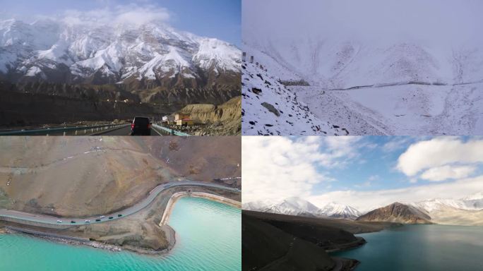 新疆白沙湖、冬古拉玛雪山、旅游风光航拍