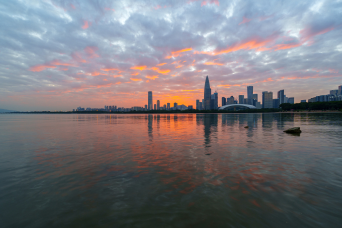 深圳湾春笋大厦城市晚霞延时素材