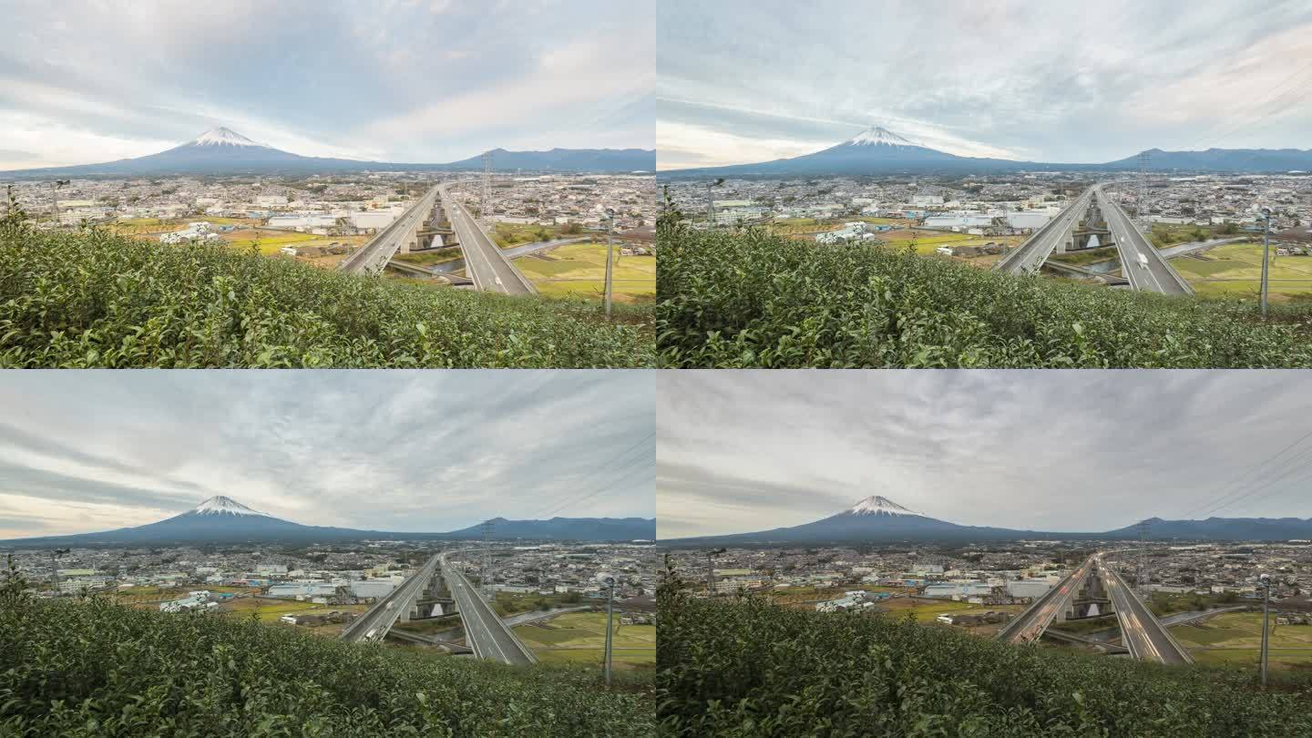 富士山、茶树和高速公路延时