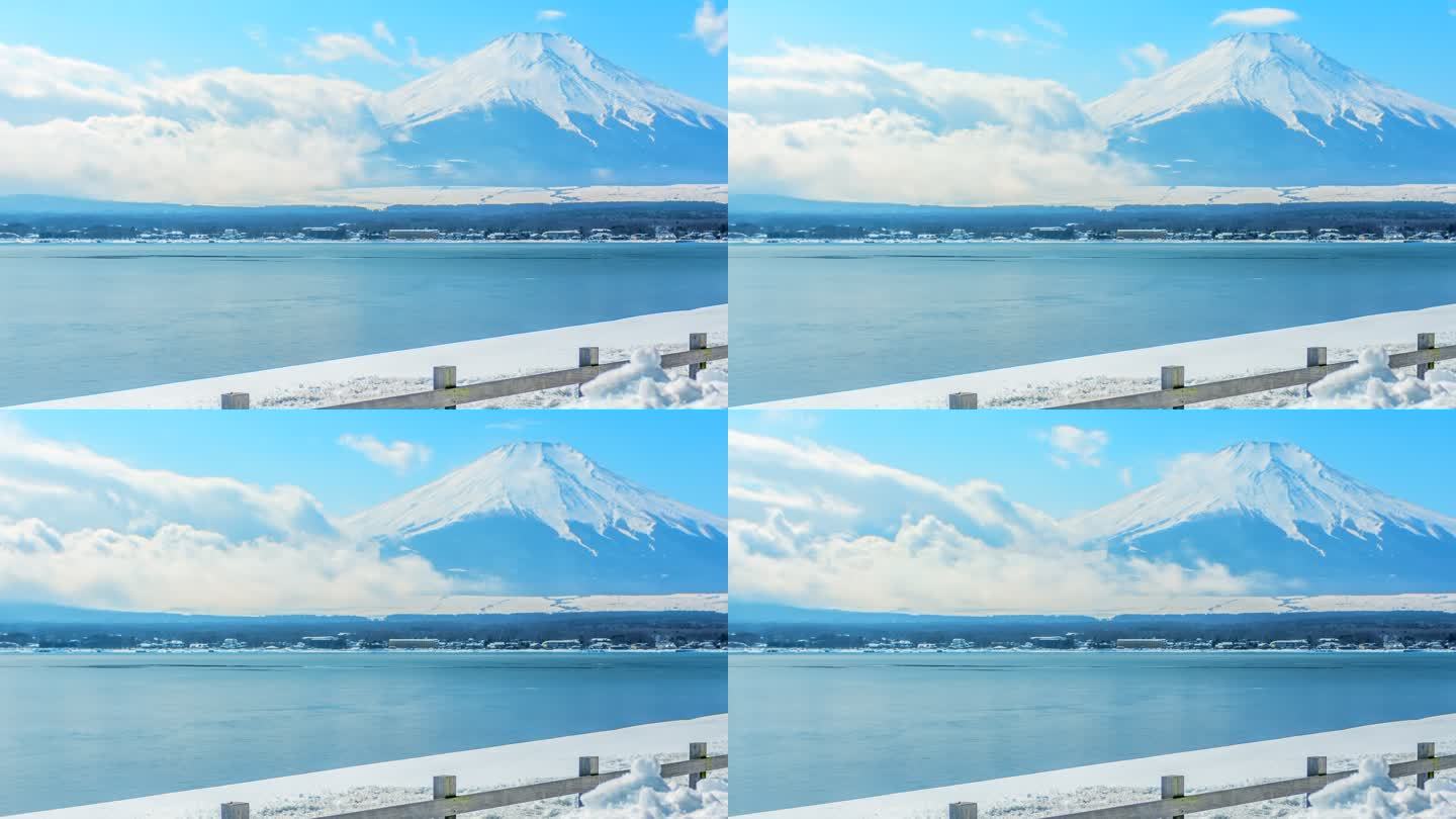 日本冬季富士山白天4k延时场景