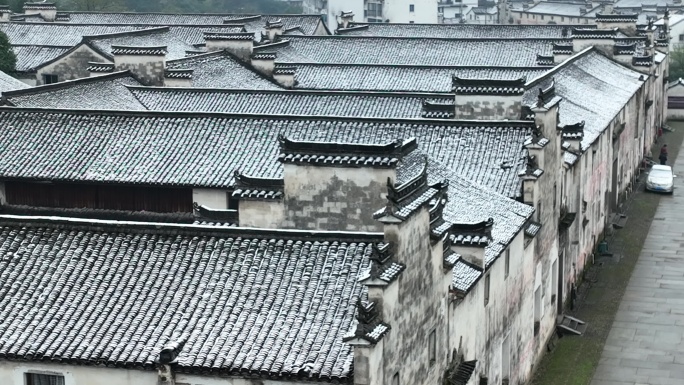 江南徽派古建筑马头墙冬天雪千柱屋绍兴诸暨