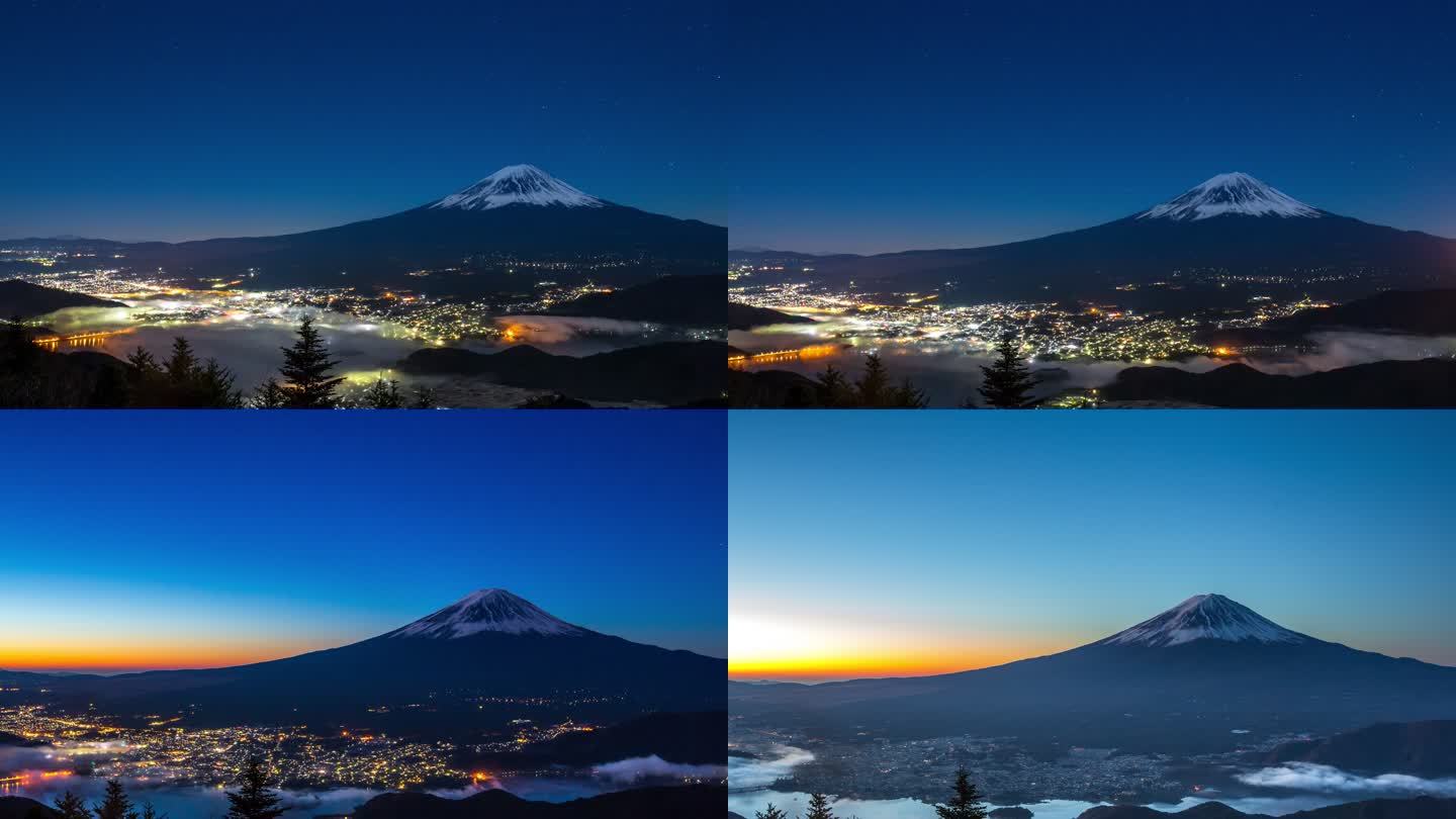 4K延时：富士山日出与川口湖鸟瞰