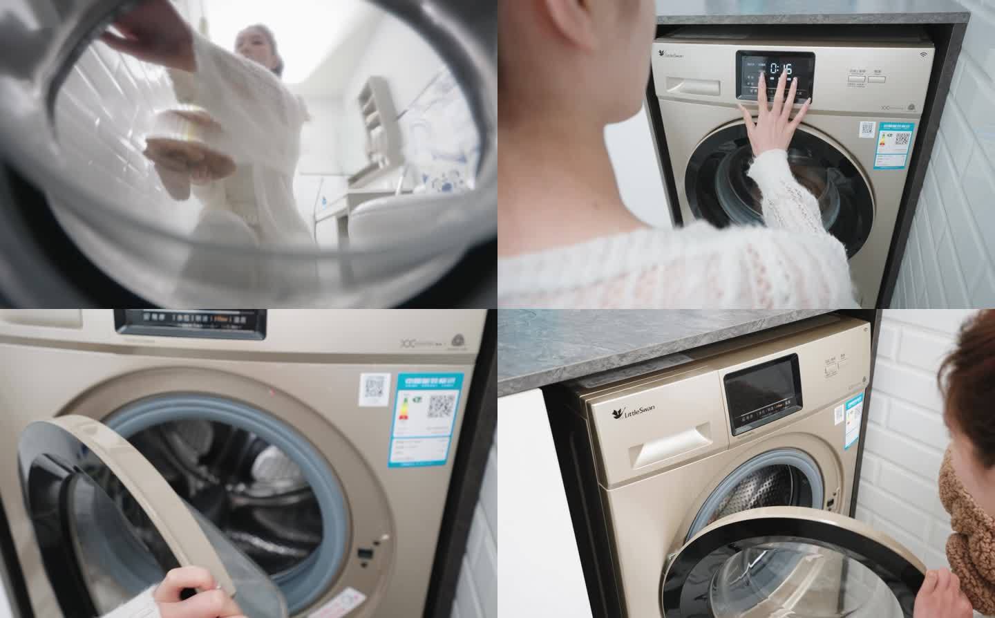 美女  洗衣服 放衣服 洗衣机