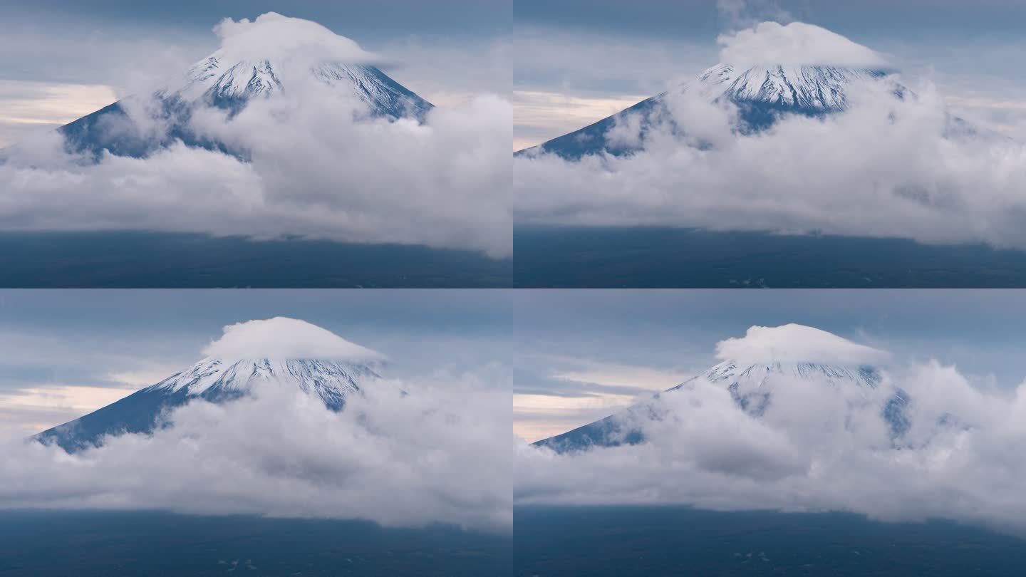 日本川口湖富士山多云的时间流逝