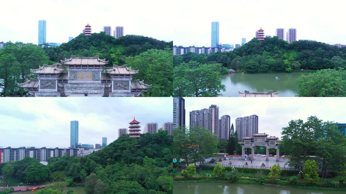 中山小榄龙山公园地标大景航拍素材合集