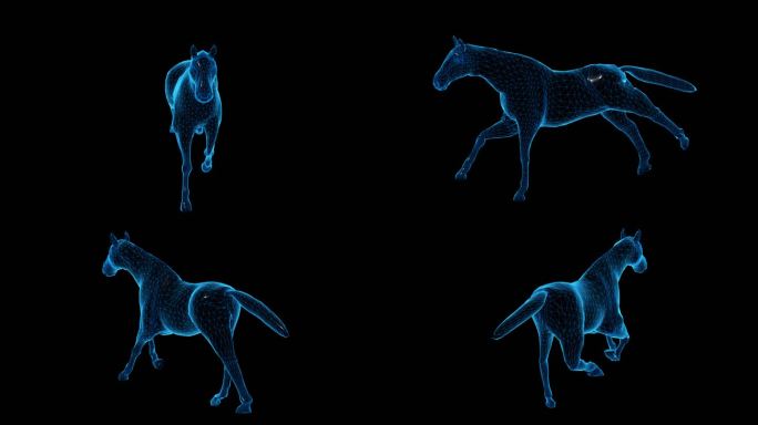 蓝色科技线条马奔跑透明通道素材