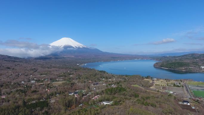 日本富士山和山中湖鸟瞰图