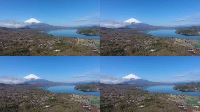 日本富士山和山中湖鸟瞰图