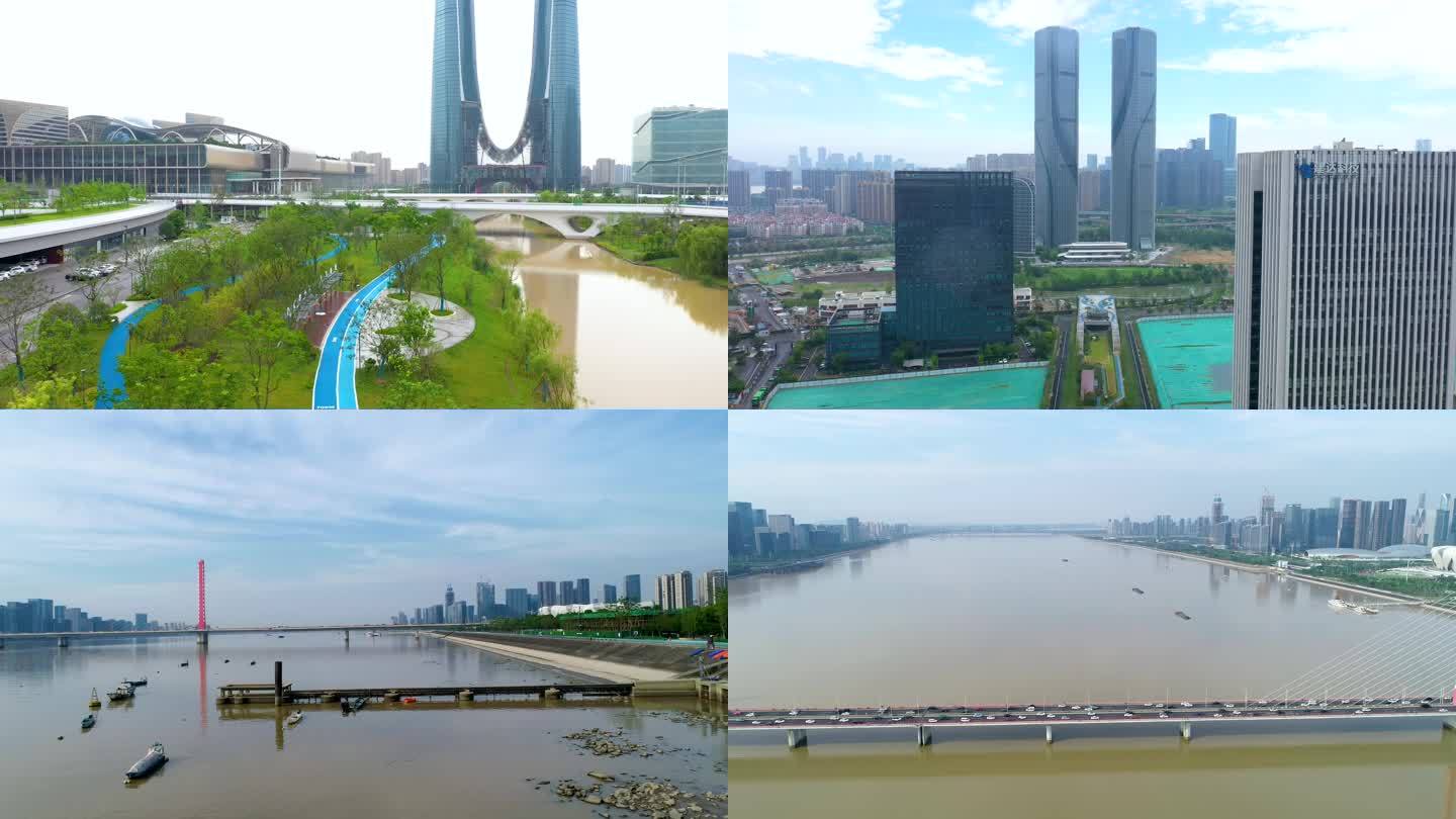 杭州滨江区亚运公园西兴大桥渔船